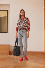 Leopard Print Contrast Cardigan Sweater