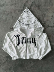 Unique Print Asymmetric Zip Hoodie