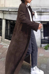 Retro Brown Belted Waist-Tie Long Overcoat
