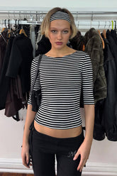 Vintage Color Block Stripe Jacquard Fitted Knit Blouse