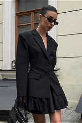 Black Lace Panel Blazer Jacket