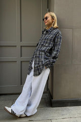 Plaid Mid Length Double Pocket Shirt Blouse