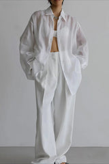 Vintage High-End Collared Loose Fit White Blouse