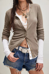 Solid Single-Button Fitted Long-Sleeve Knit Cardigan