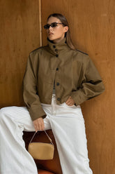 Pleated Collar Long Sleeve Jacket
