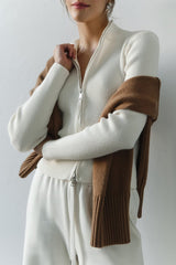 Knit Double Zipper Stand Collar Blouse
