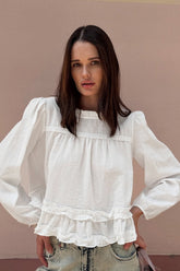 Round Neck Ruffled Ruched Loose Blouse
