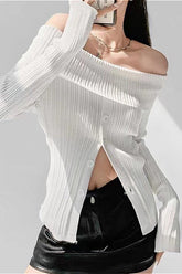 Soft Off-Shoulder Loose Irregular Knit Top