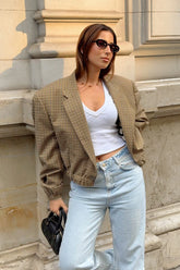 Vintage Solid Wool Blazer Wide-Collar Short Coat