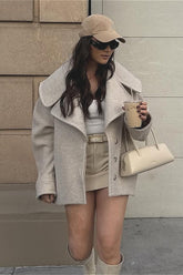 Vintage Solid Collared Long Sleeve Wool Coat