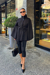 Elegant Stand Collar Belted High-Quality Coat