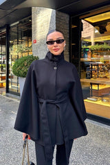 Elegant Stand Collar Belted High-Quality Coat