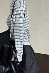 Soft Wool Striped Polo Collar Long Sleeve Long Sleeve Tee