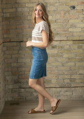Maelia Medium Wash Denim Midi Skirt