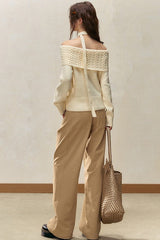 Off-the-shoulder Fitted Cable Knit Blouse