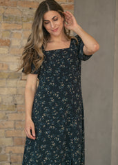 Black Floral Square Neck Maxi Dress