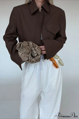 Brown Zip Short Jacket Chic Coat