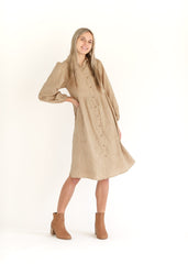 Button Up Textured Taupe Shirt Dress - FINAL SALE