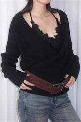 Minimalist Wrap Front Knit Blouse
