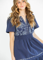 Embroidered Floral Print Maxi Tiered Dress - FINAL SALE