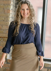 Essential Navy Ruffled 3/4 Sleeve Top - FINAL SALE