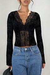 Lace Paneled Leopard Print Ruffled Cardigan Blouse