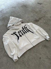Unique Print Asymmetric Zip Hoodie