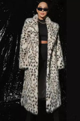 Faux Fox Fur Leopard Print Long Lapel Overcoat