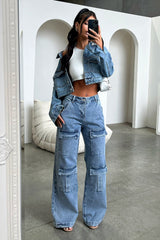 Adalia Mid Rise Wide Leg Jeans - Blue