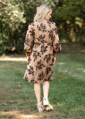 Long Sleeve Velvet Floral Print Midi Dress - FINAL SALE