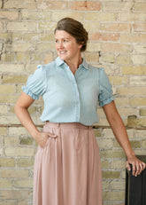Pearl Snap Denim Short Sleeve Top - FINAL SALE