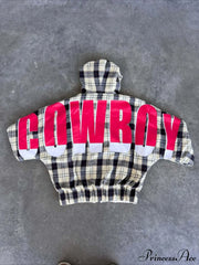 Plaid Rainbow Letter Print Loose Zipper Hoodie