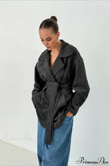 Retro Brown Suede Jacket Tied Coat