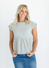 Short Sleeve Blue Peplum Top - FINAL SALE