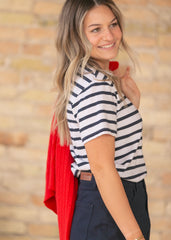 Short Sleeve Crew Neck Stripe Top