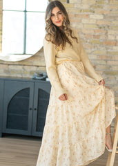 Tie Waist Tiered Floral Maxi Skirt