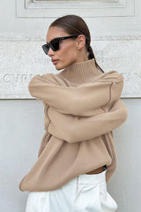 High Neck Patchwork Knit Sweater
