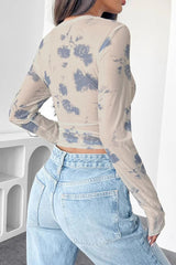 Mesh Floral Ruched Side Blouse