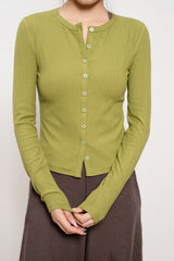 Lightweight Long-Sleeve Ribbed Slim-Fit Single-Row Button Knit Cardigan