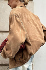 Retro Faux Suede Collared Jacket