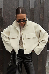 Woolen Cropped Loose Fit Jacket