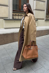 Minimalist Extra-Long Cotton Single-Breasted Lapel Overcoat