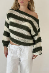 Slouchy Striped Crewneck Loose Long Sleeve Knit Sweater