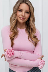 3D Floral Slim-Fit Long Sleeve Tee