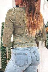 Slim Fit Floral Long Sleeve Pullover Blouse