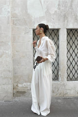 Vintage High-End Collared Loose Fit White Blouse