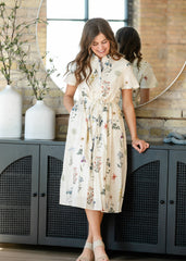 Button Down Floral Tie Waist Midi Dress - FINAL SALE