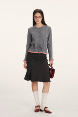 Panel-Design Waist-Cinched Slim Knit Cardigan