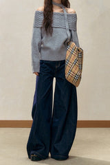 Off-the-shoulder Fitted Cable Knit Blouse