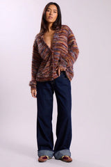 New Retro Fashion Deep V-Neck Maillard Plush Long-Sleeve Knit Cardigan